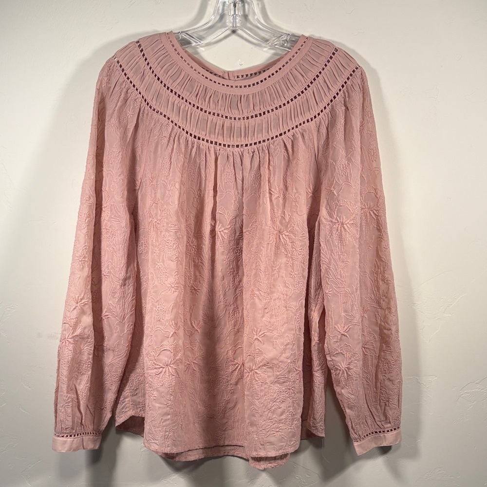 Women's Pink Embroidered Long-Sleeve Top